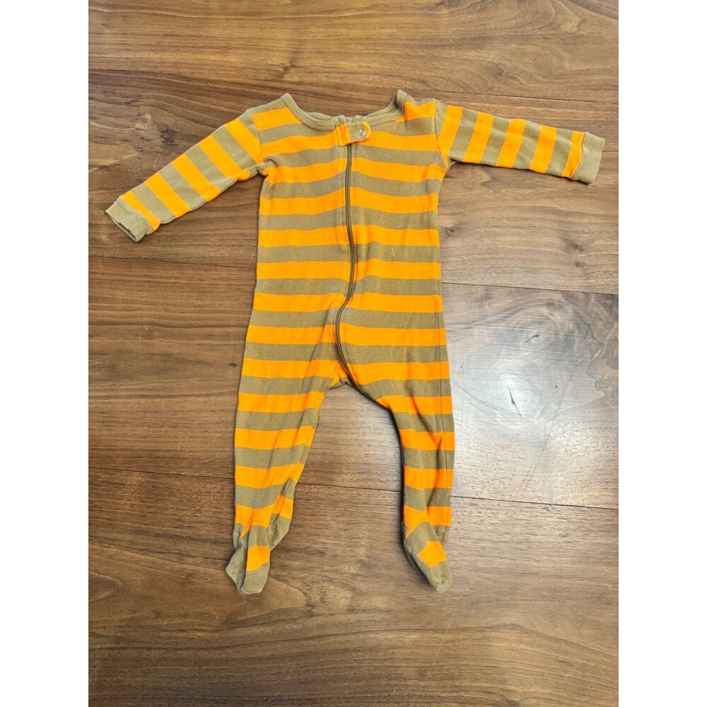 Leveret Baby Footed Zip Pajamas 6-12 Months Orange Brown Striped Cotton Sleeper